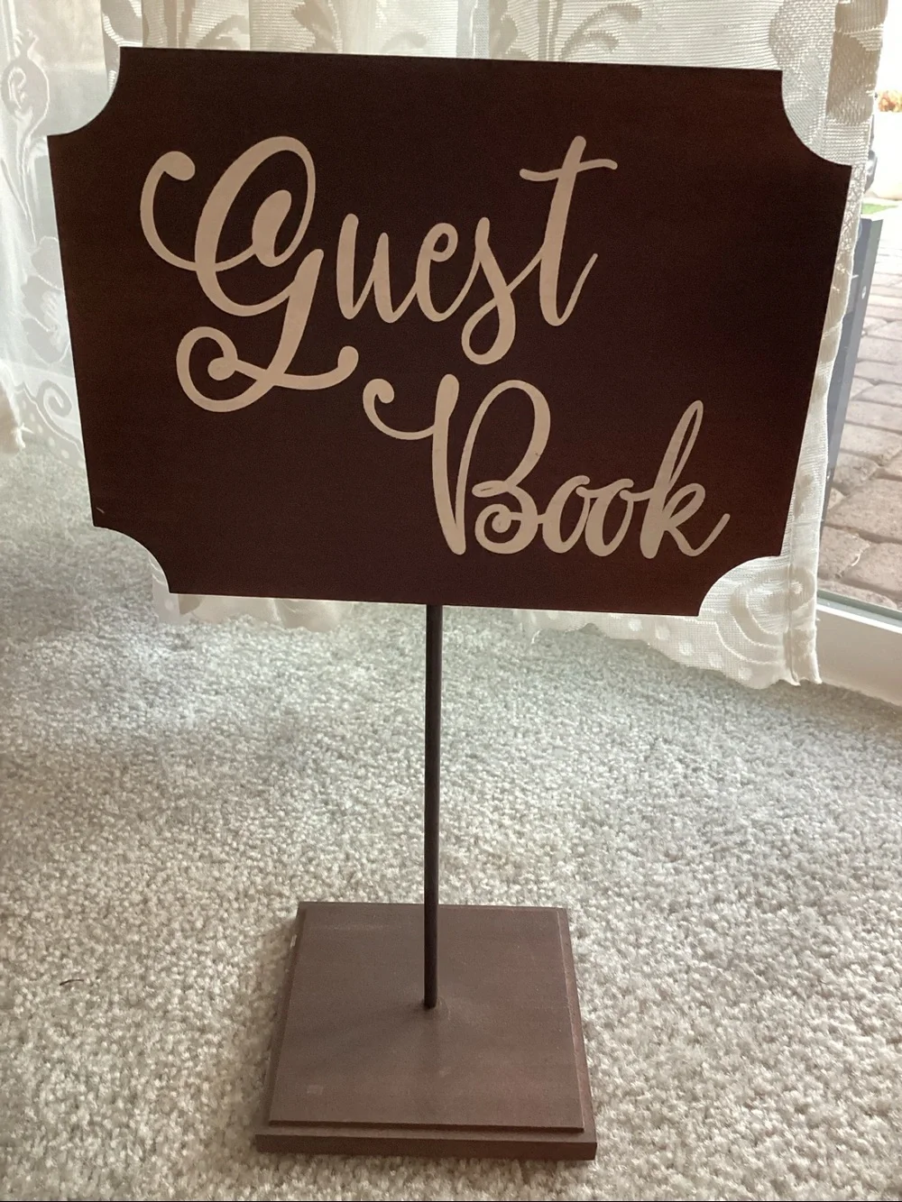 Wooden Guest Book Sign - Brown with White Lettering